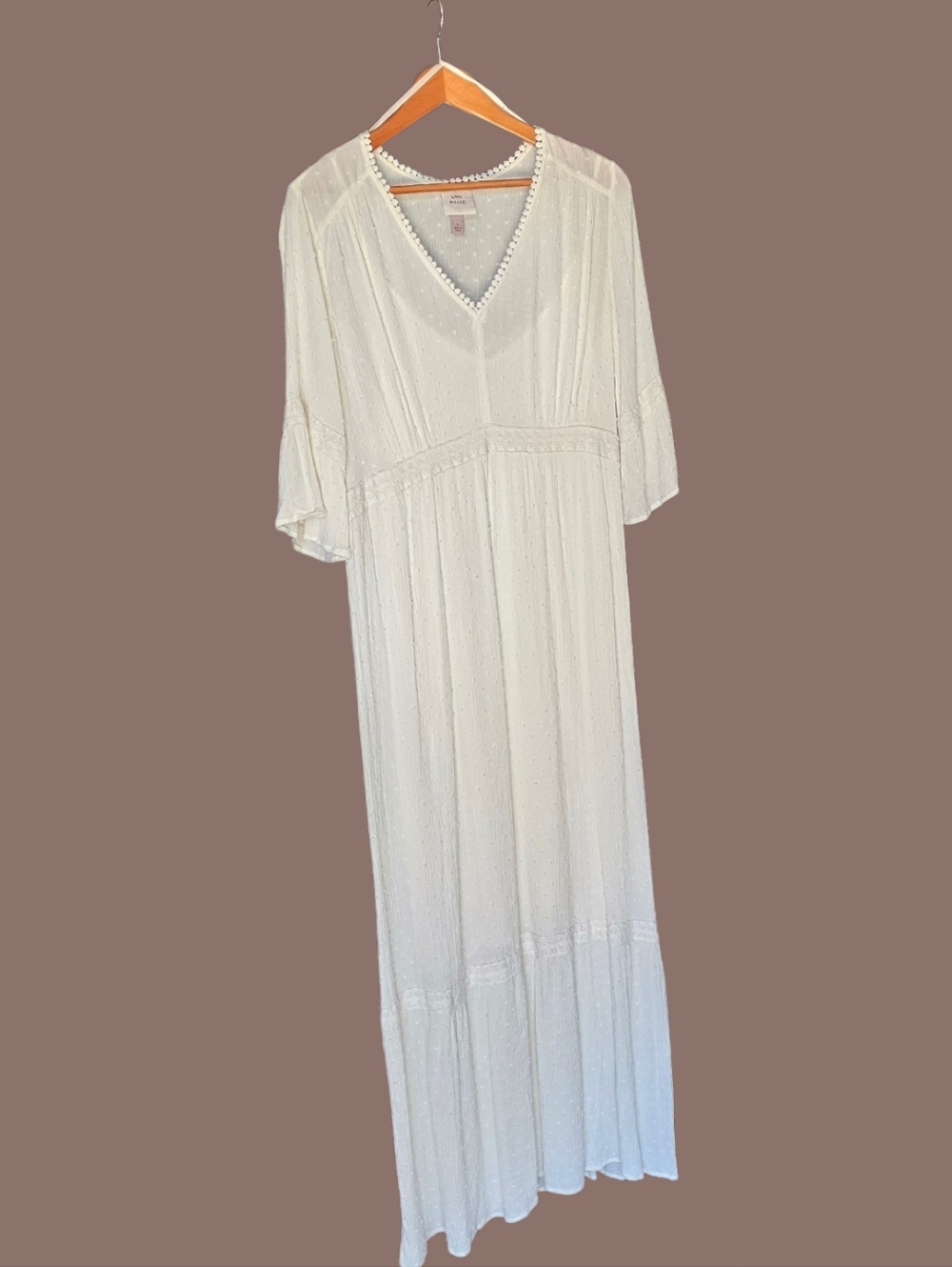 Knox Rose White Swiss Dot Maxi Dress Cottagecore Romantic Coastal Bridal Large